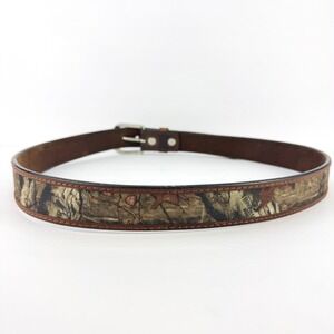 RealTree Camo Mens Brown Leather Belt Size 42 Silver Buckle Hunting Western
